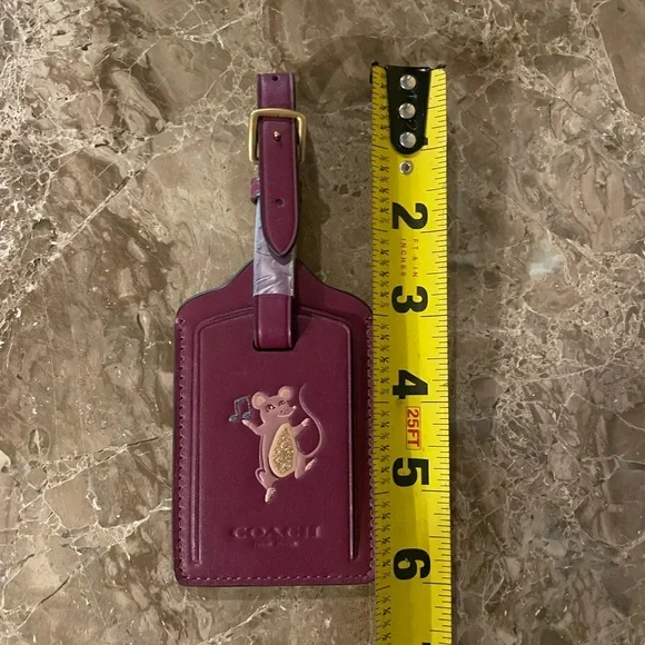 COACH NWOT Burgundy Leather Dancing Mouse Luggage Tag Bag Charm Sparkle Accents - Picture 12 of 13